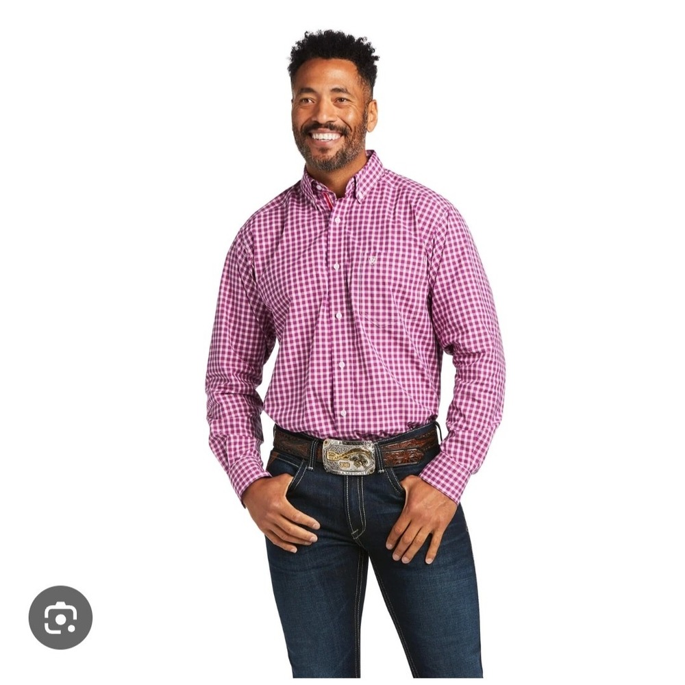 Ariat pro alexander checkered long sleeve button down western cowboy large red